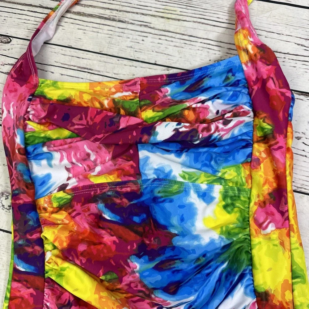 Unbranded Womens Tie Dye One Piece Swimsuit Multicolor Ruched Padded Medium